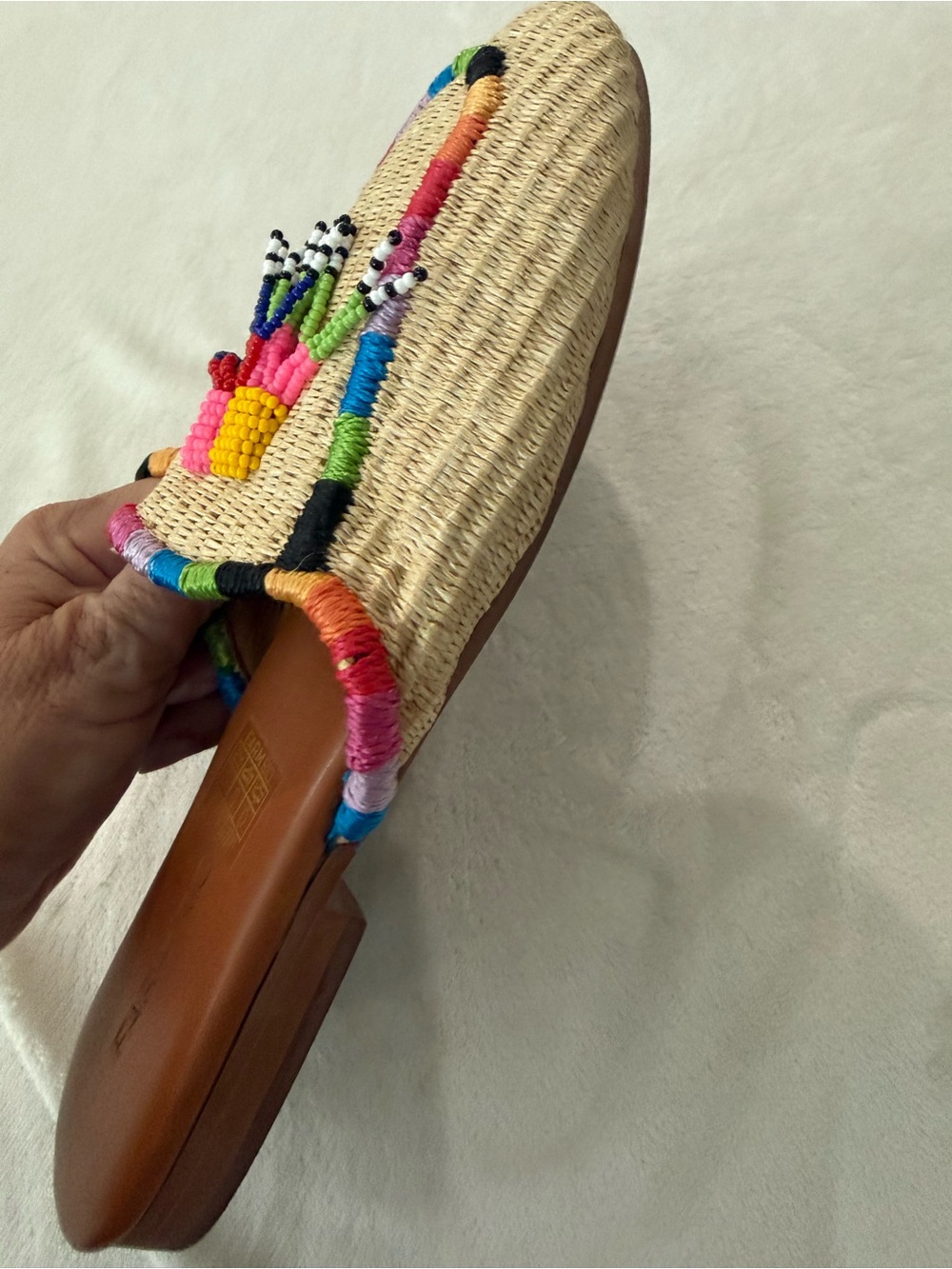 Farm Rio Multicolor Beaded Raffia Slip-On Mules - Natural 9 - Picture 4 of 7